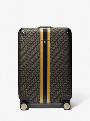 Michael Kors Metallic Logo Stripe Koffer Damen Schwarz Gold | 316805-SOE