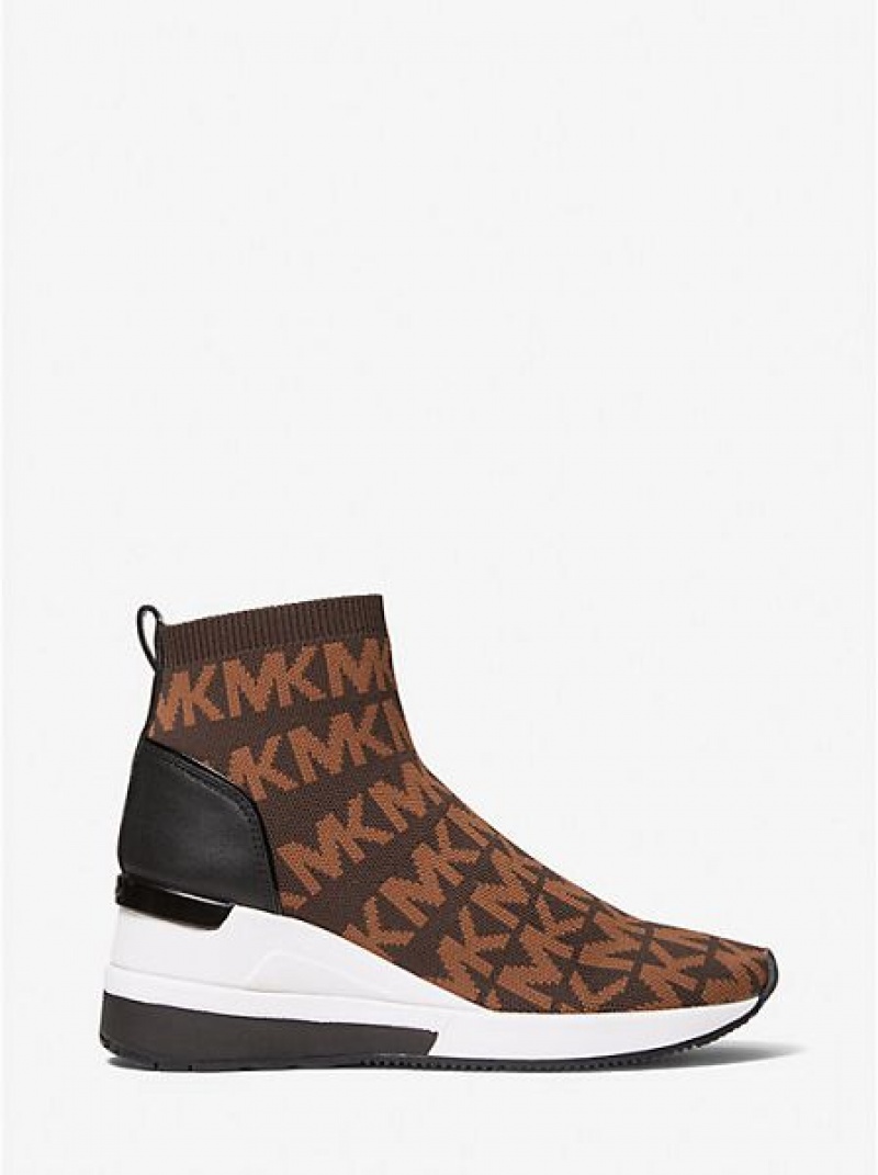 Michael Kors Skyler Logo Stretch Knit Sock Sneakers Damen Schokolade | 269854-BKZ
